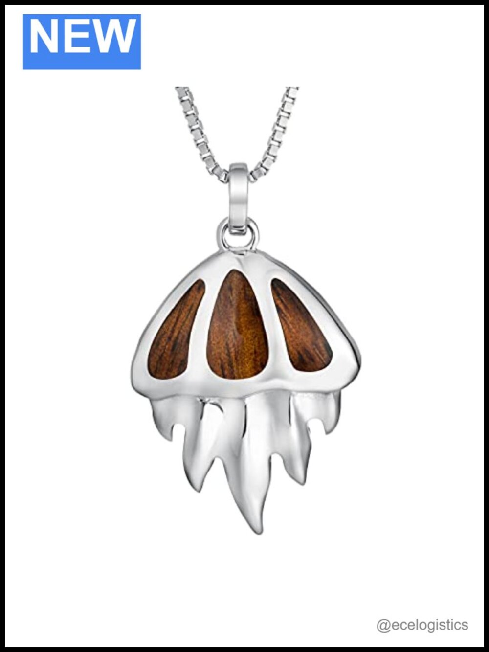 Sterling Silver Jellyfish Pendant Necklace 18" Box Chain Koa Wood Larimar